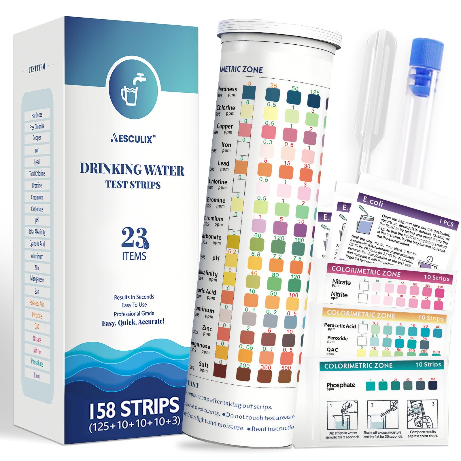 AESCULIX 23in1 kit dip strip for quick at-home water testing.