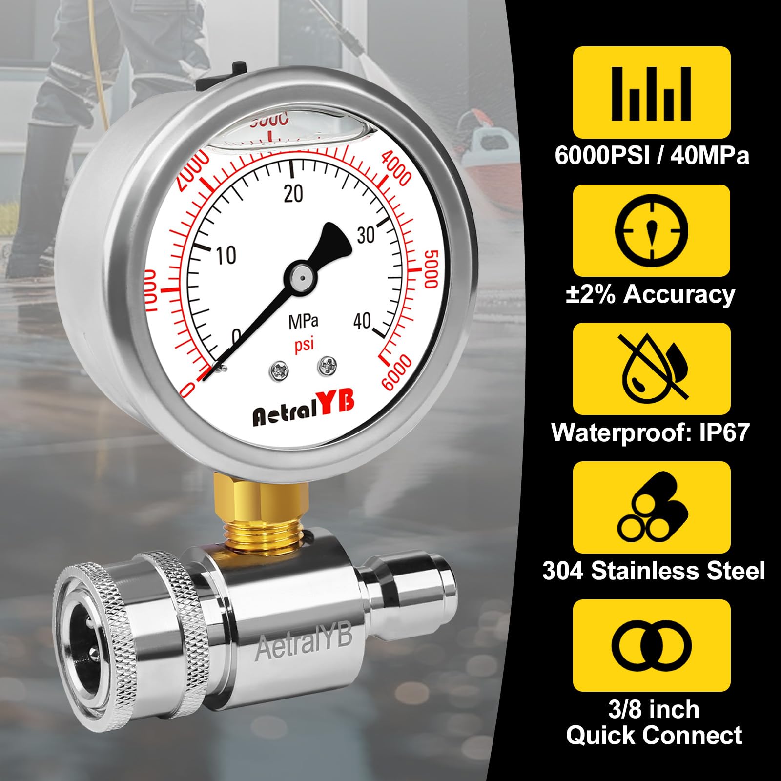 AetralYB 3/8-inch quick-connect enabling fast attachment to pressure washers