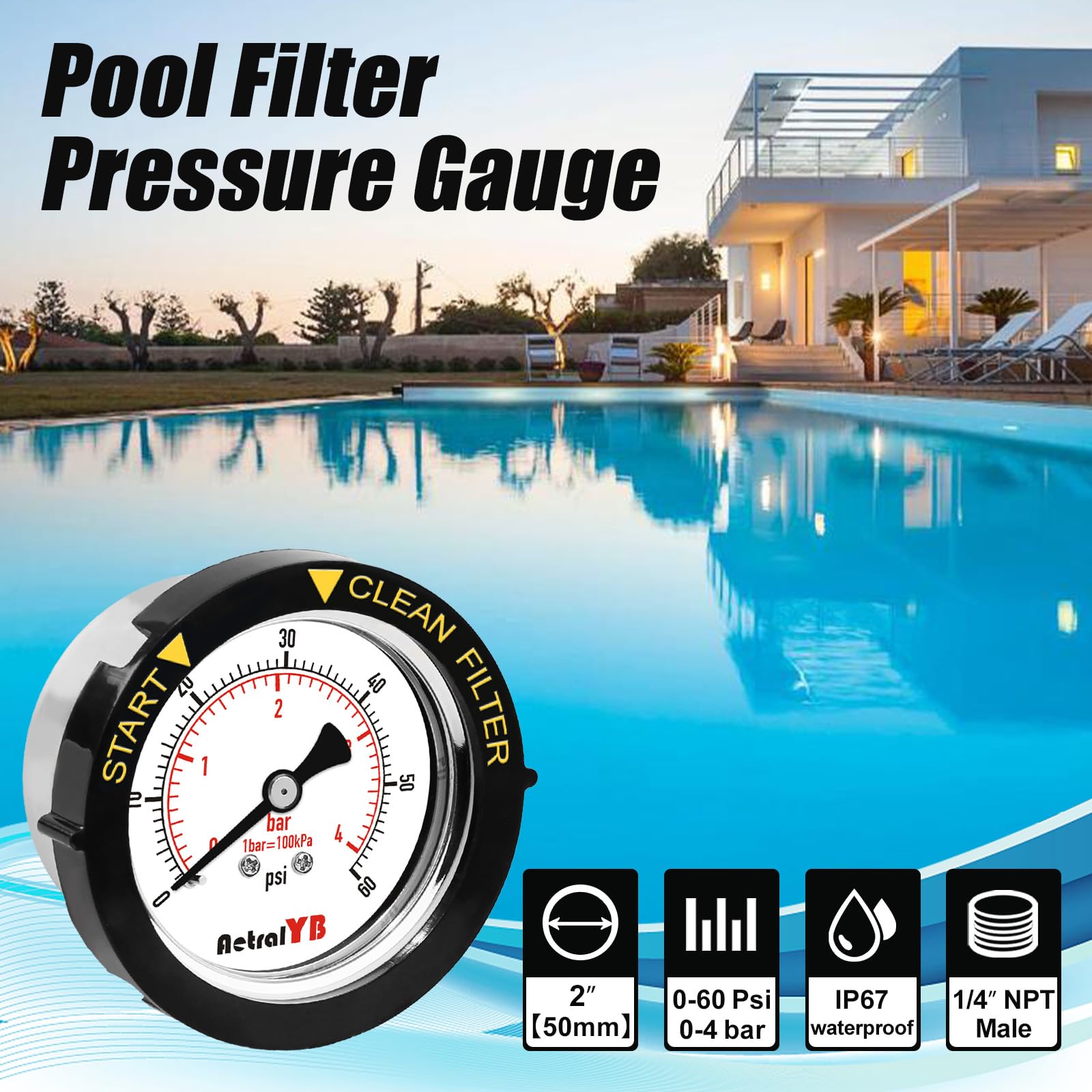 AetralYB gauge with stainless steel case proving durable construction in harsh water environments