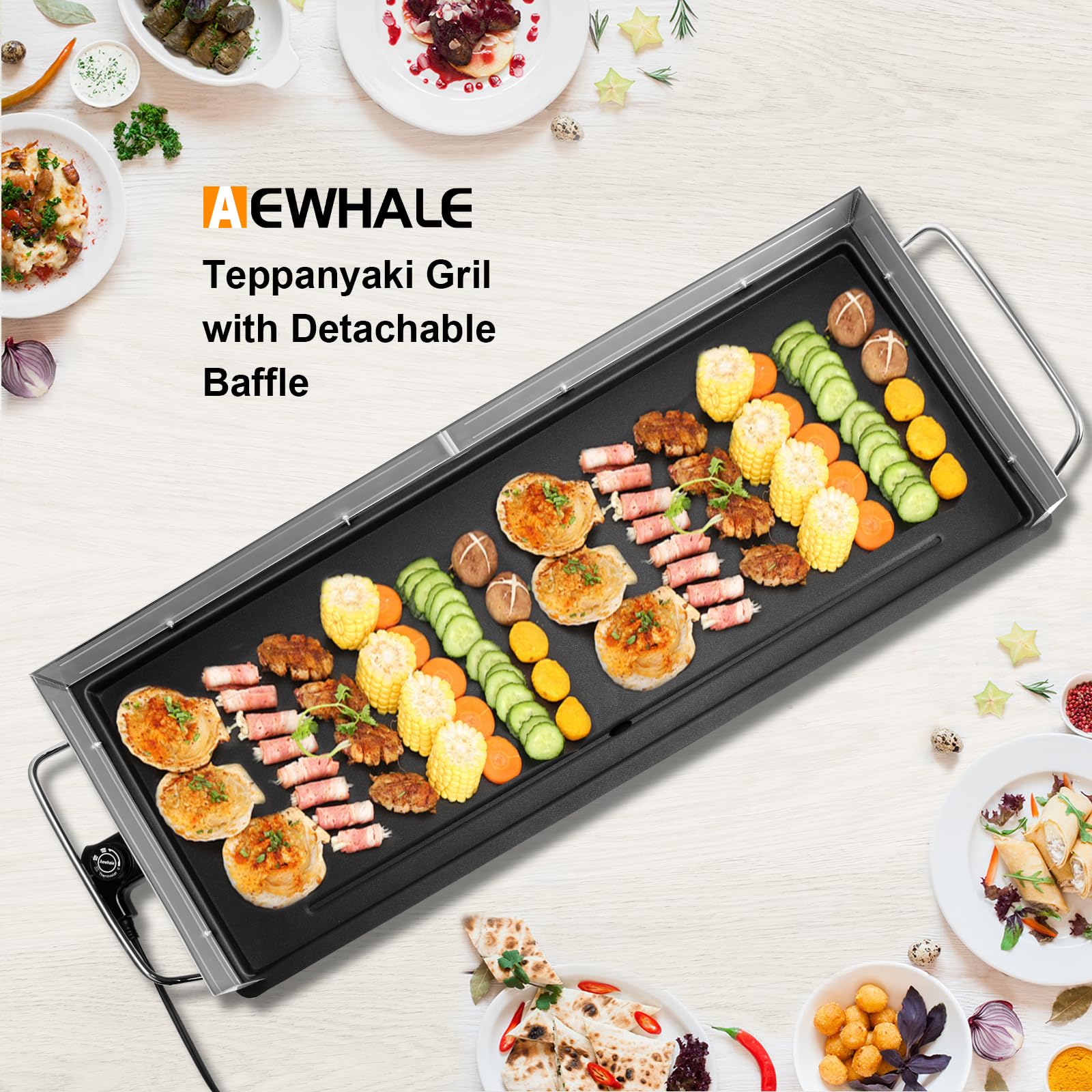 AEWHALE versatile indoor-outdoor griddle suitable for kitchen and patio use.