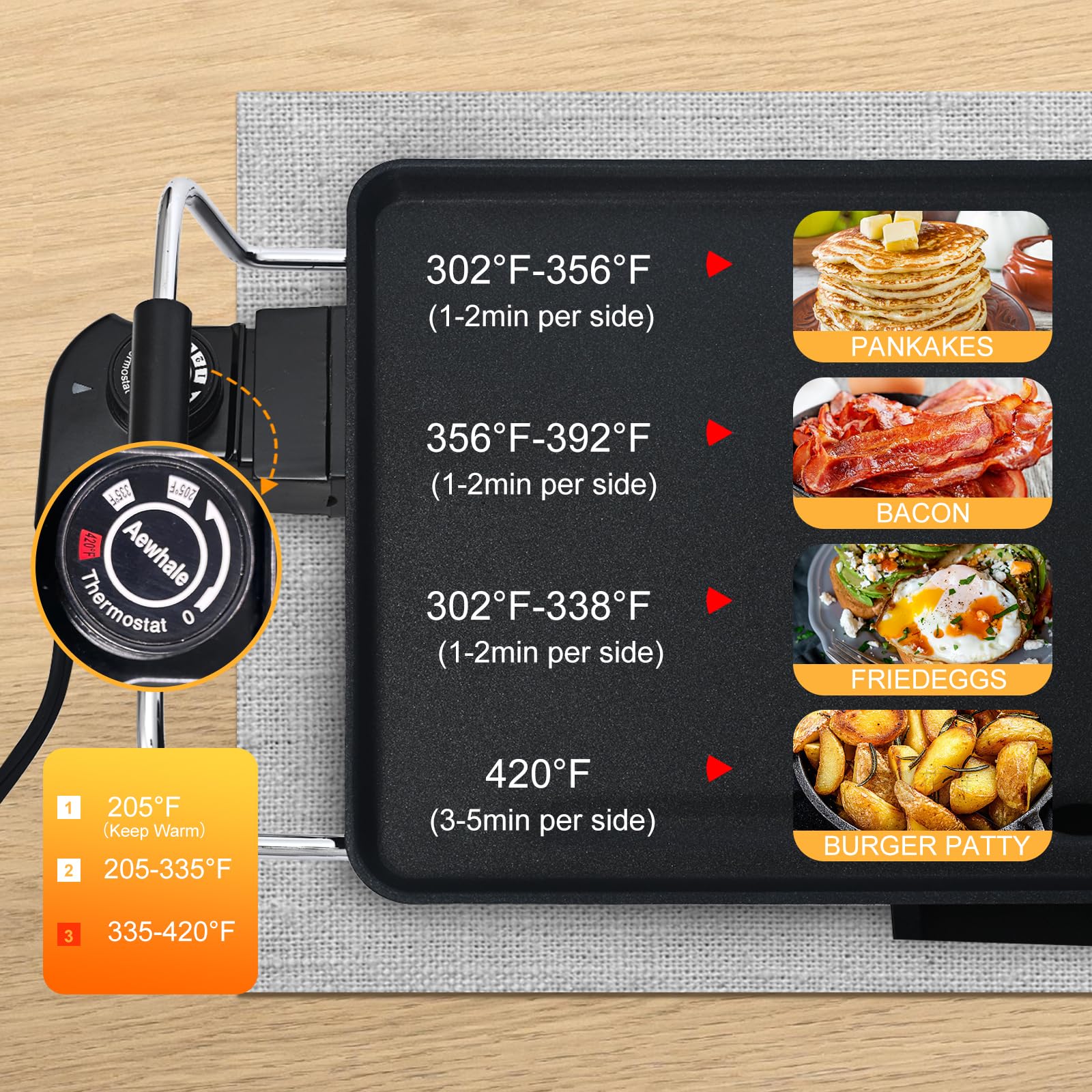 AEWHALE nonstick surface reduces oil and speeds cleanup after meals.