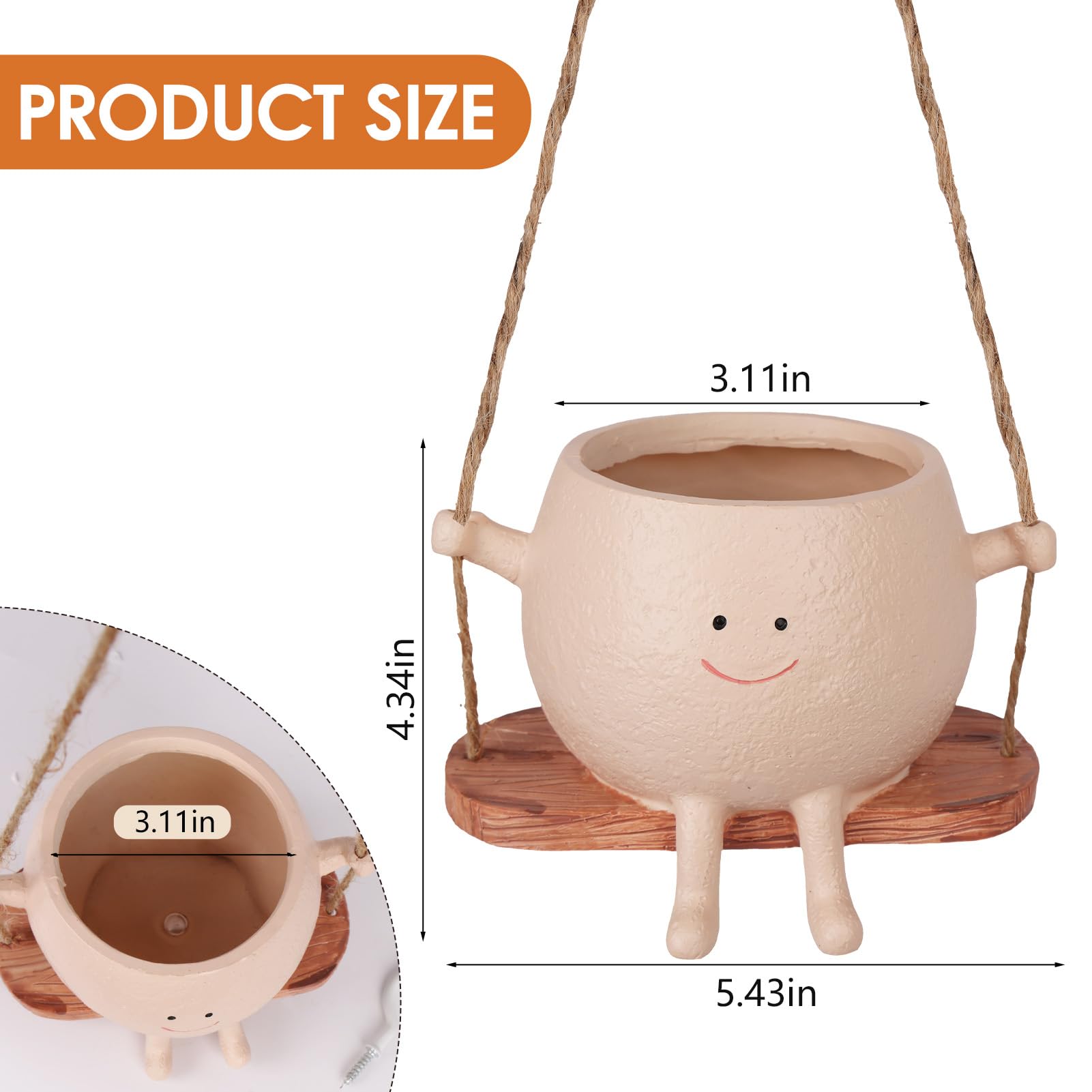 AFFLAT Resin Hanging Planter showcases a cheerful smiley for stylish interiors.