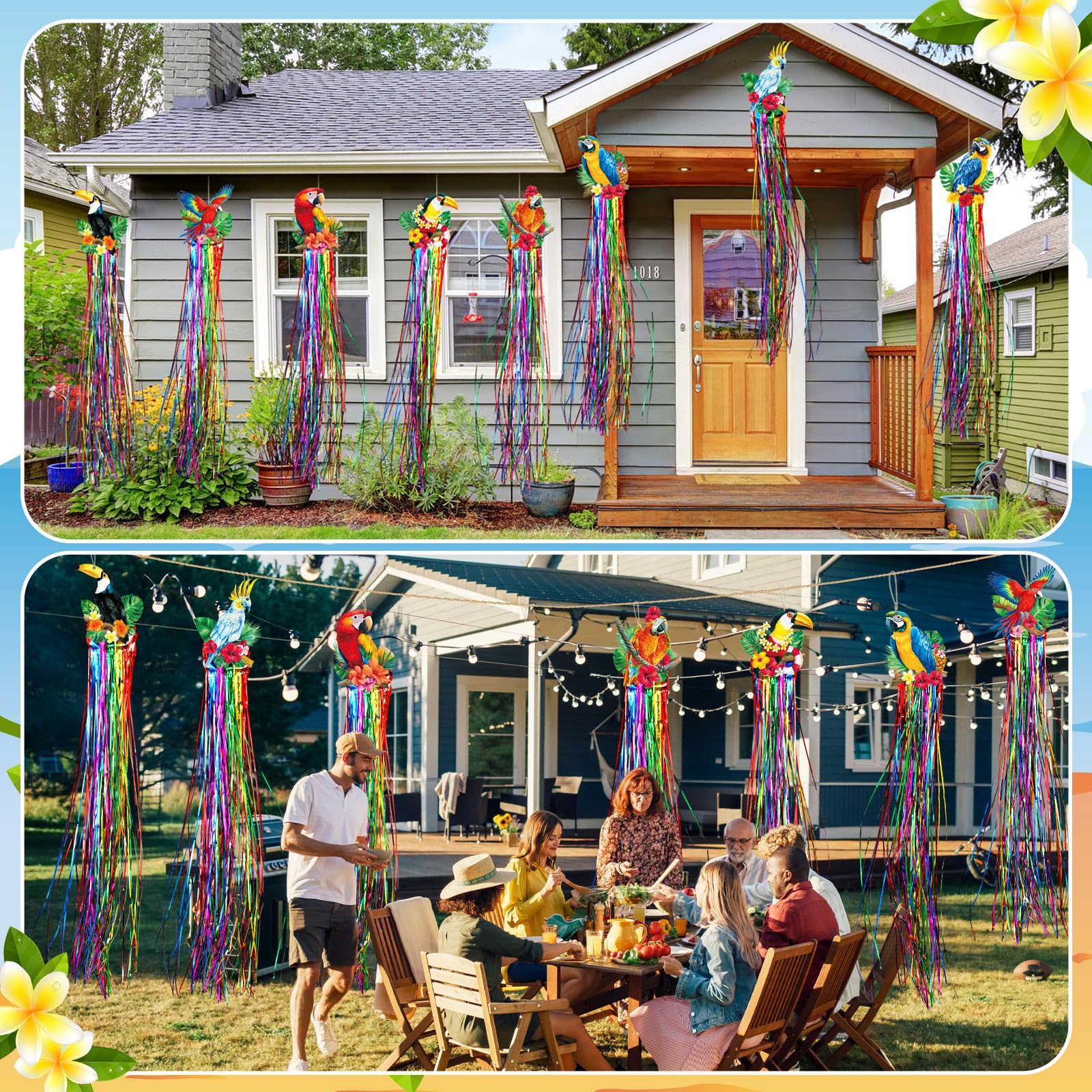 Affrolling birthday party decor kit helps create a playful tropical setting.