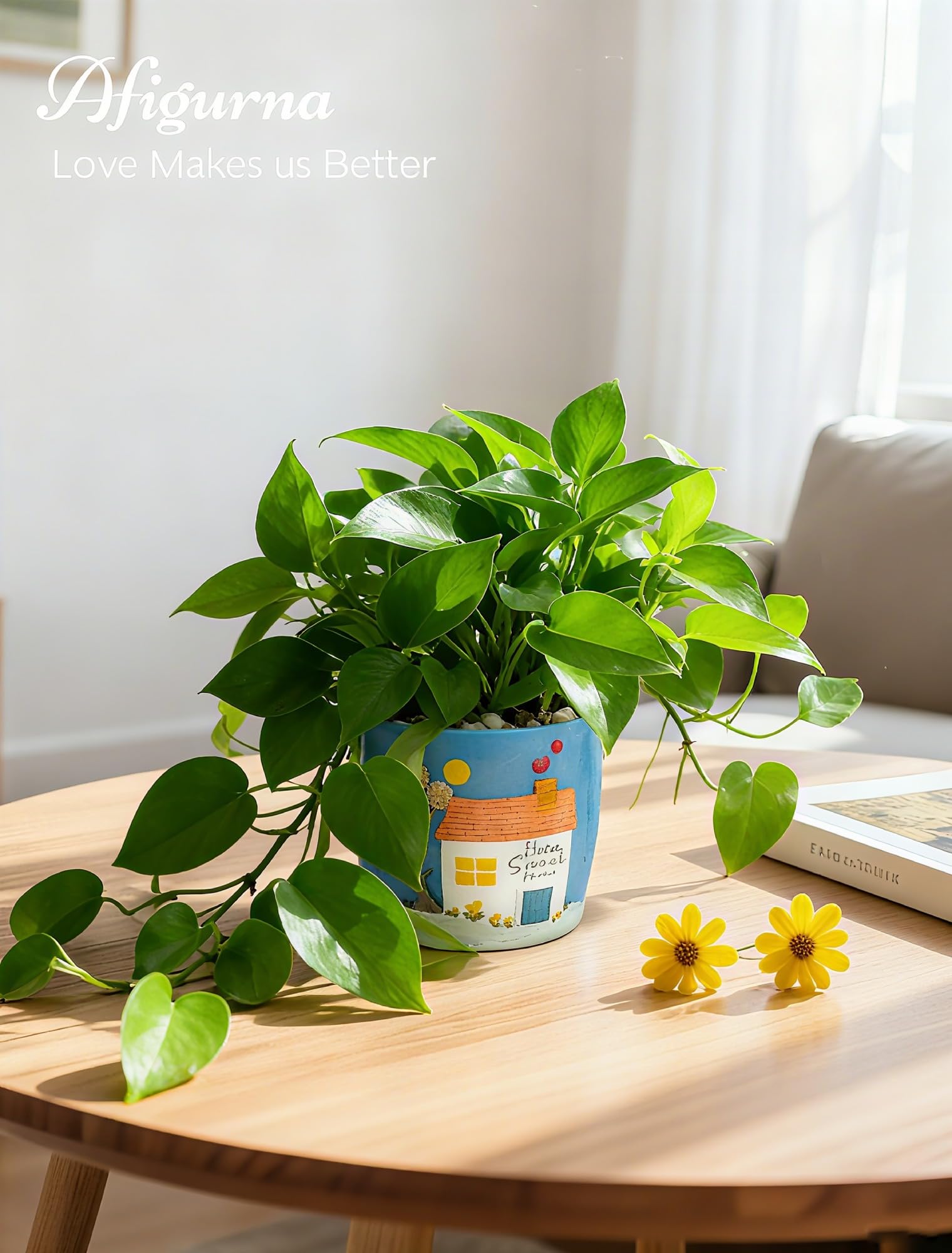 Afigurna hand-painted planter features glowing windows for cozy ambiance