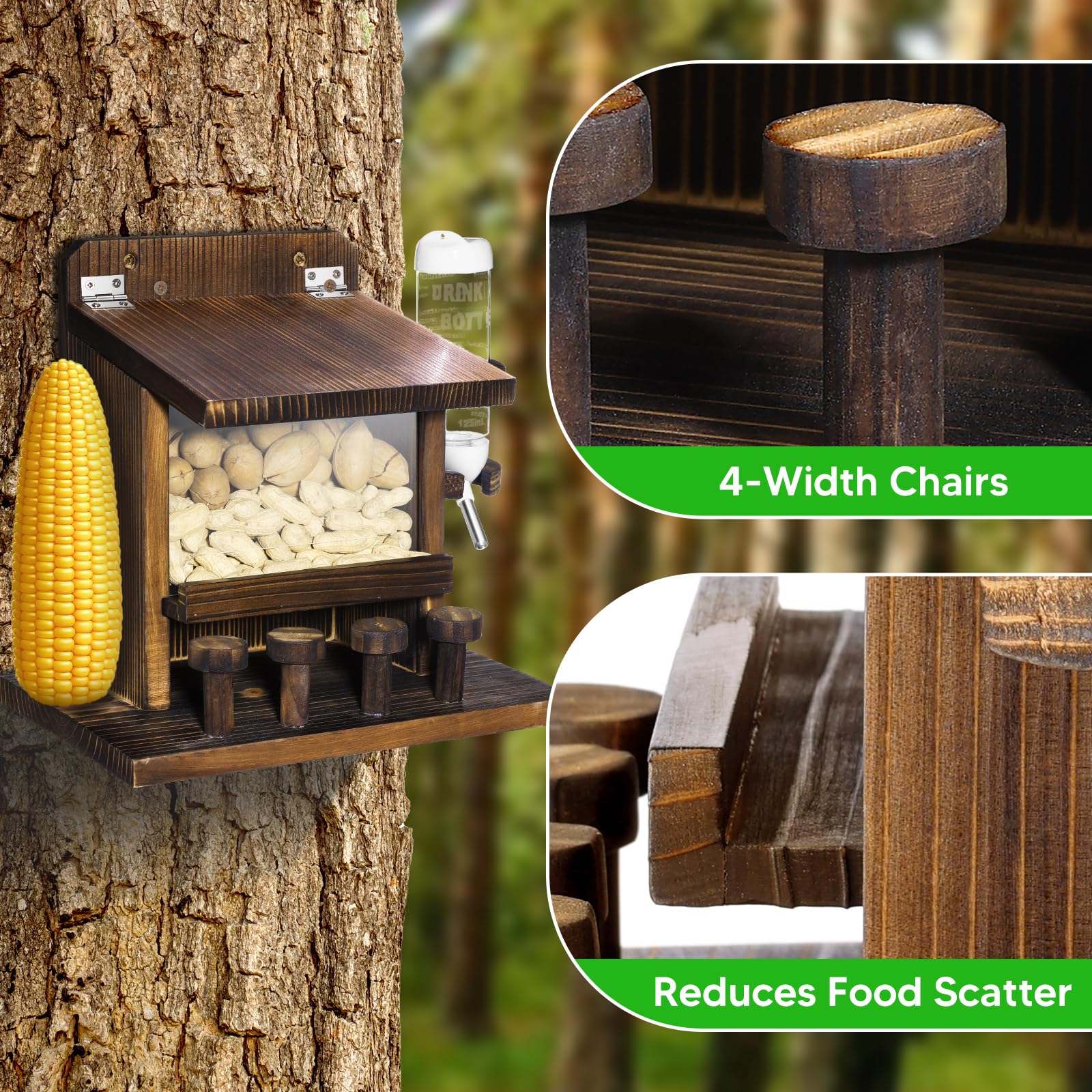 AFOROEOA squirrel feeder featuring corn cob holders for extra treats