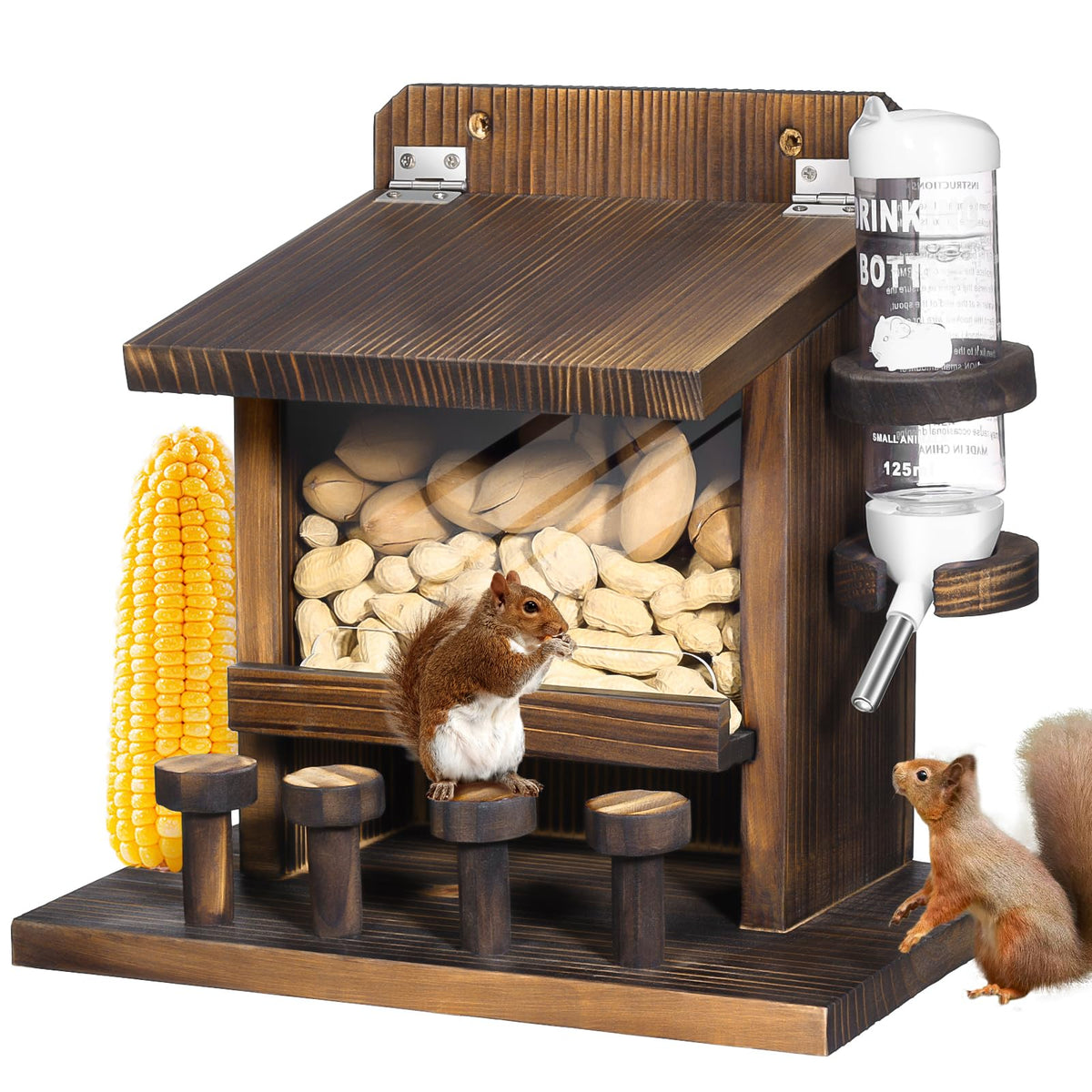 AFOROEOA thick wooden squirrel feeder with picnic-table design for outdoor dining