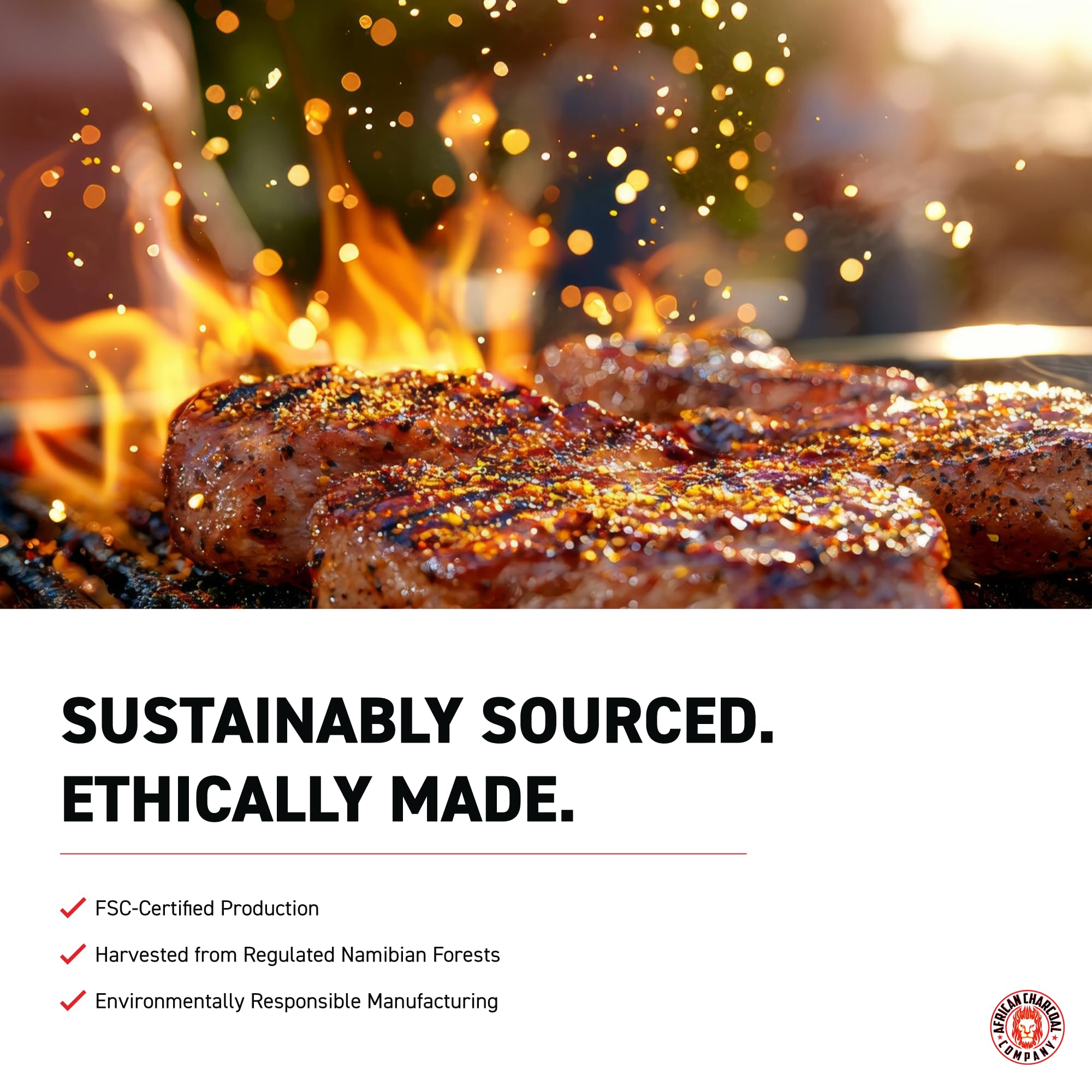 African Charcoal Company FSC-certified sourcing supports sustainable grilling.