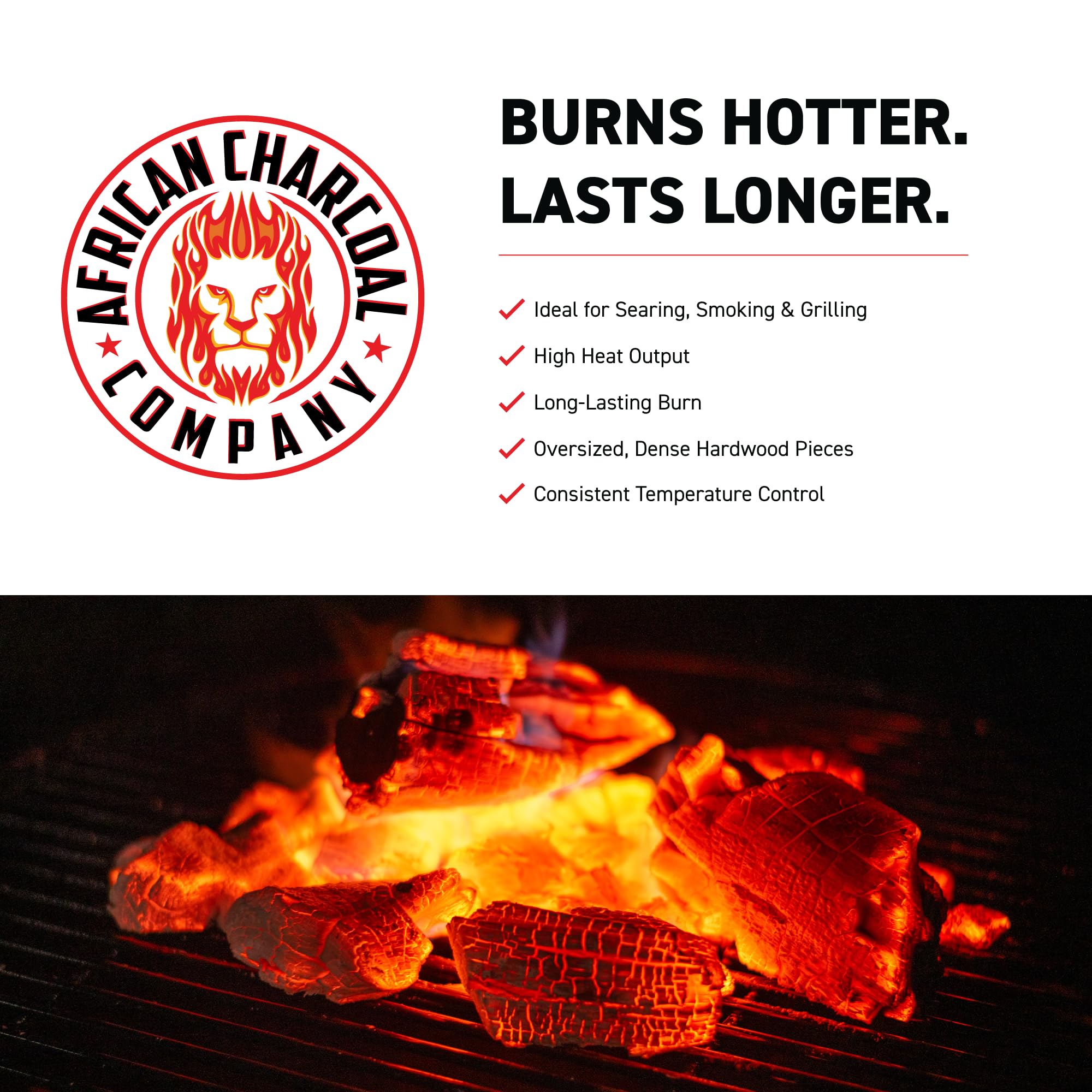African Charcoal Company restaurant-grade sear on grill.