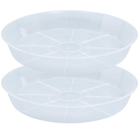 Afrine 14-inch plant saucer top view, clear tray catches excess water.
