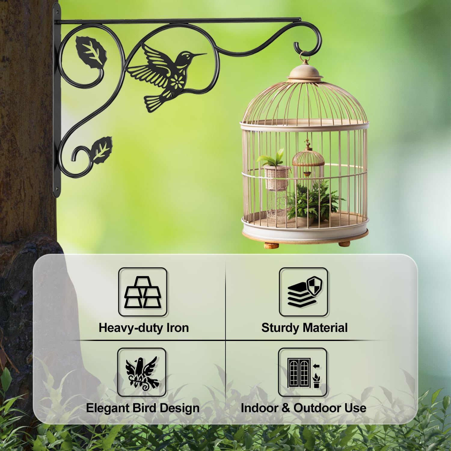 Aftermat heavy-duty iron wall hanger supports up to 30 lbs for pots and lanterns.