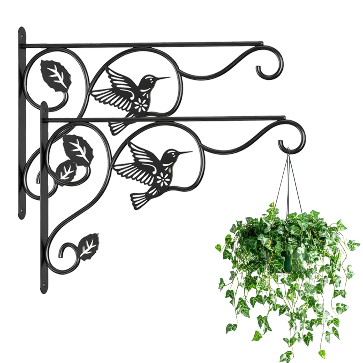 Aftermat two-pack plant hooks with 12-inch brackets for sturdy indoor or outdoor use.