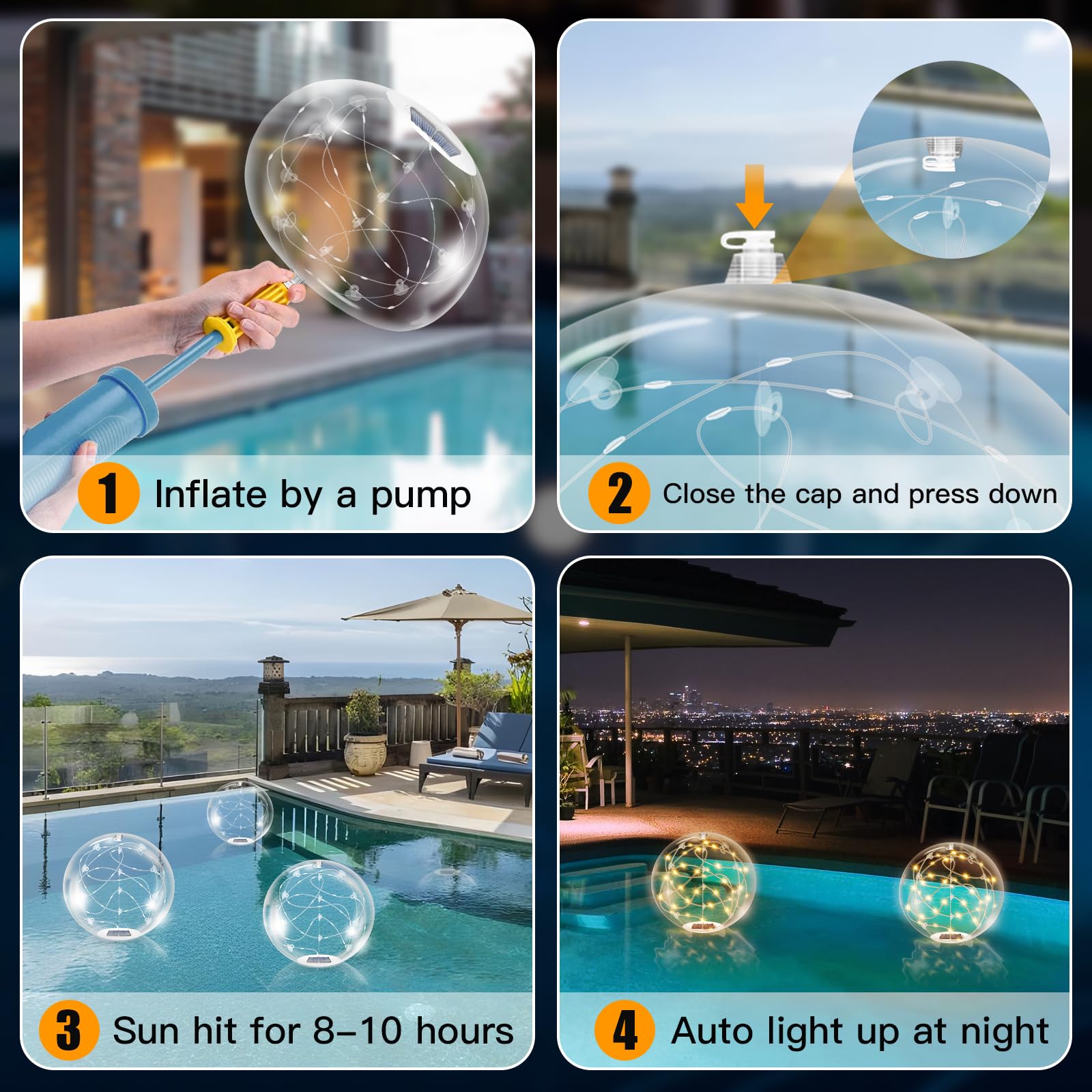 afzdby floating pool light ball offers safe, cordless illumination for poolside décor.
