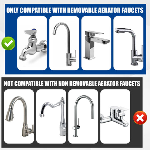 Compact sink faucet adapter fitting standard male and female threads with removable aerator