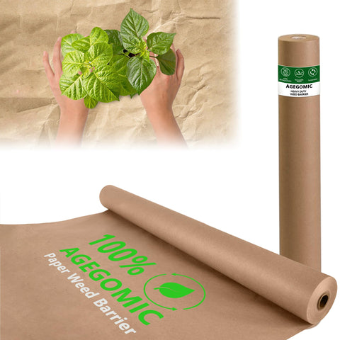 AGEGOMIC biodegradable weed barrier 3x100 ft roll shields soil while remaining eco-friendly.