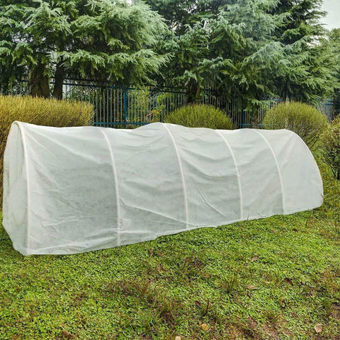 Agfabric trim-to-fit cover adapting to beds, trees, and shrubs.