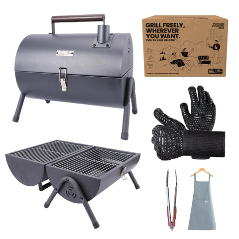 ALDO GREAT GOODS AGG portable charcoal grill front view with compact tabletop design