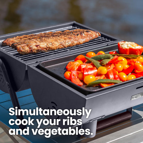 ALDO GREAT GOODS AGG portable grill with integrated griddle for veggies and seafood