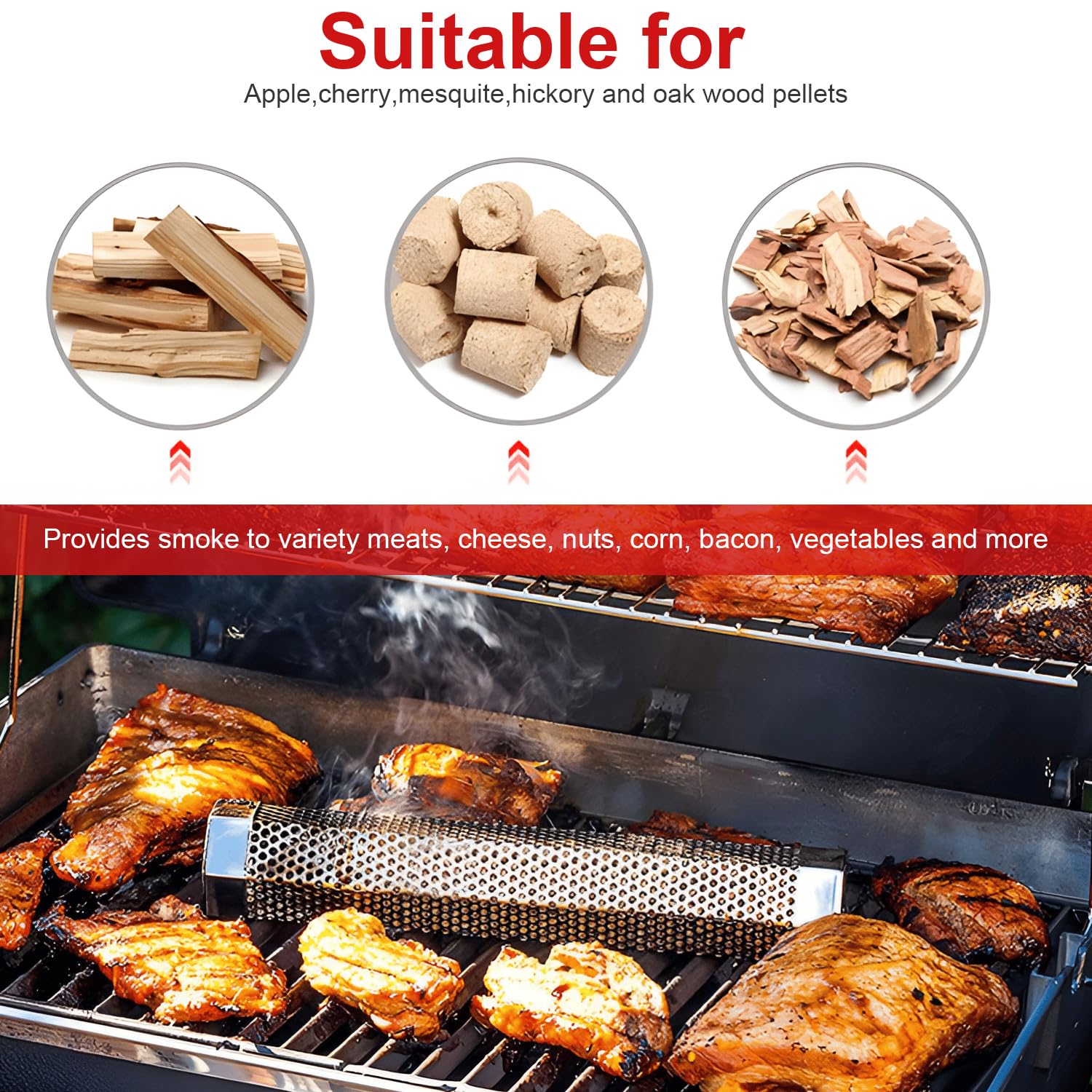 AGIgear smoker tube in use on grill delivers consistent wispy smoke.
