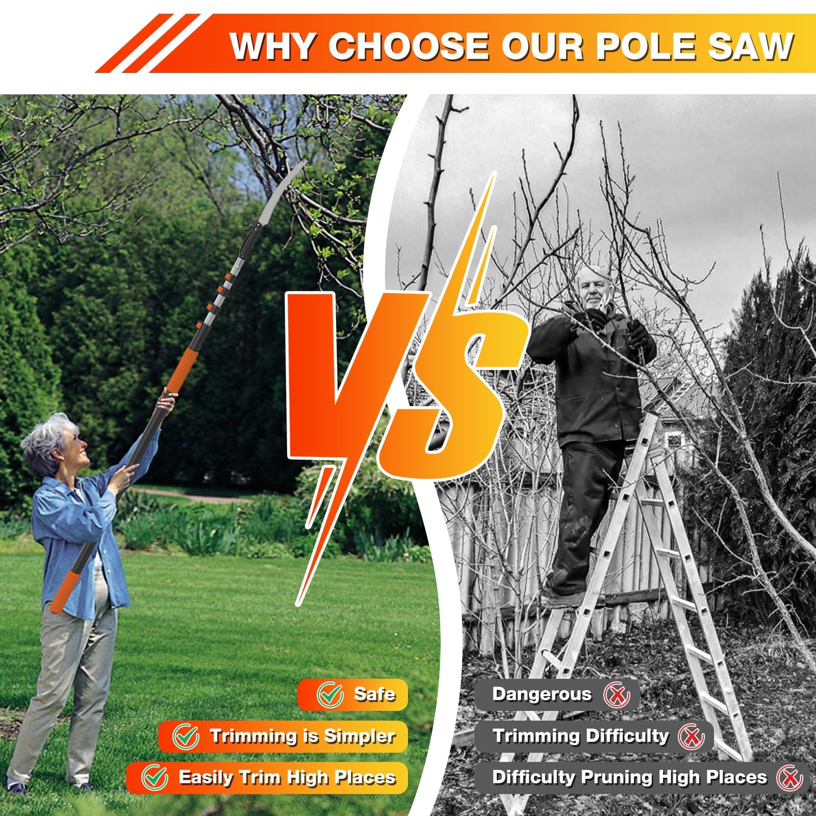 AgiiMan telescoping pole in use reaches tall limbs from the ground