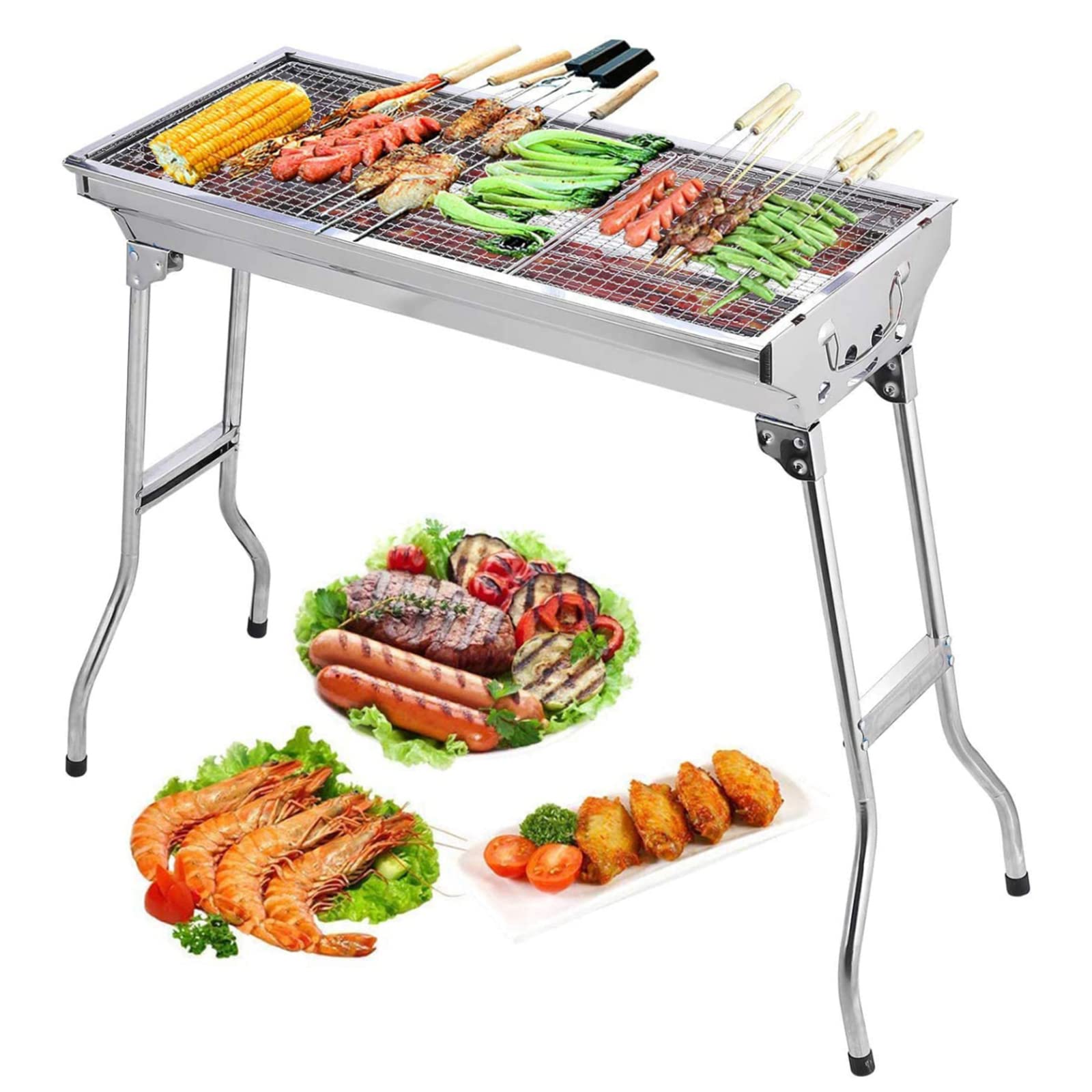 AGM Barbecue Charcoal Grill folding large with stainless steel body for easy transport and outdoor cooking.