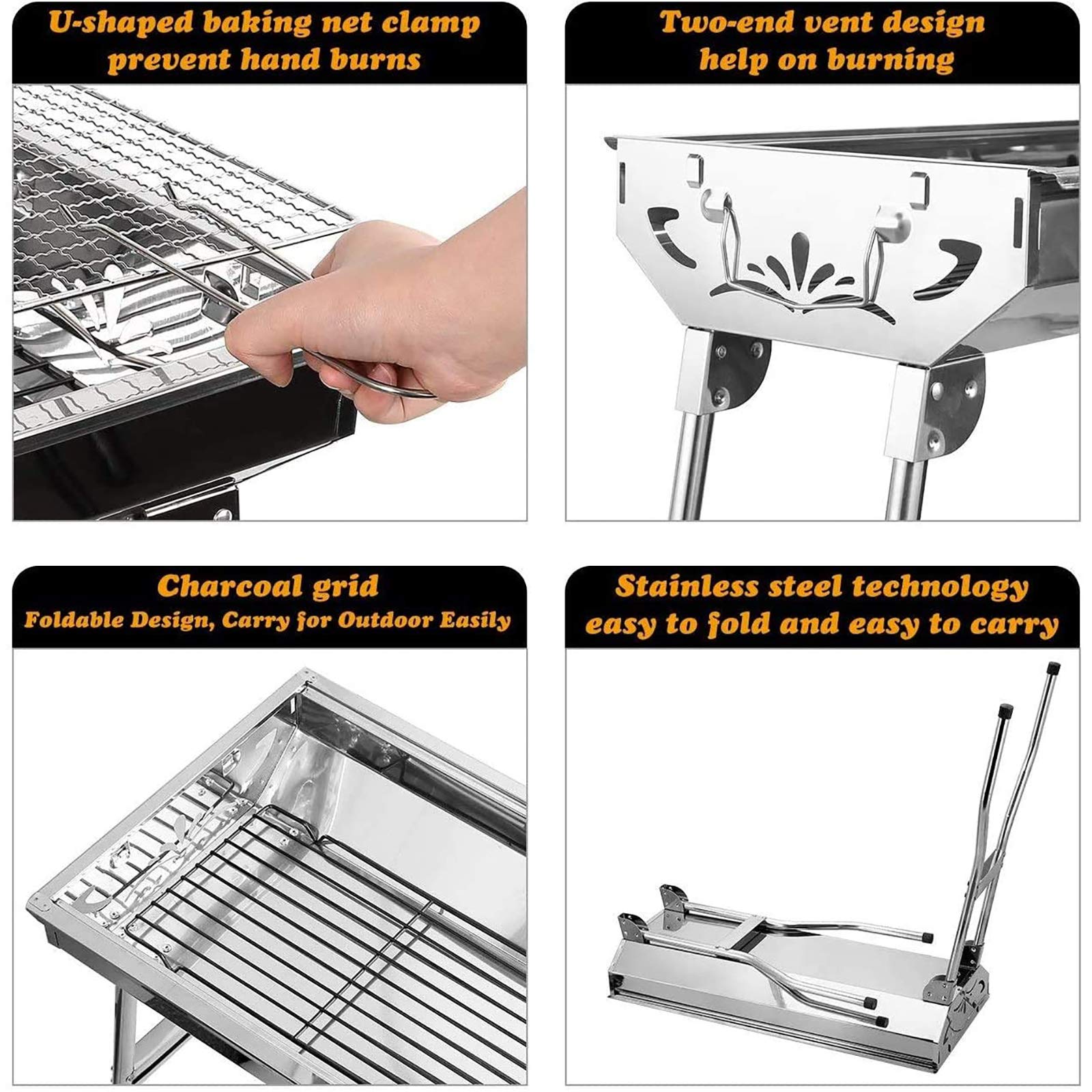 AGM Barbecue Charcoal Grill folding legs extended for stable setup at campsites and parks.