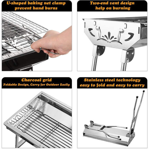 AGM Barbecue Charcoal Grill folding legs extended for stable setup at campsites and parks.