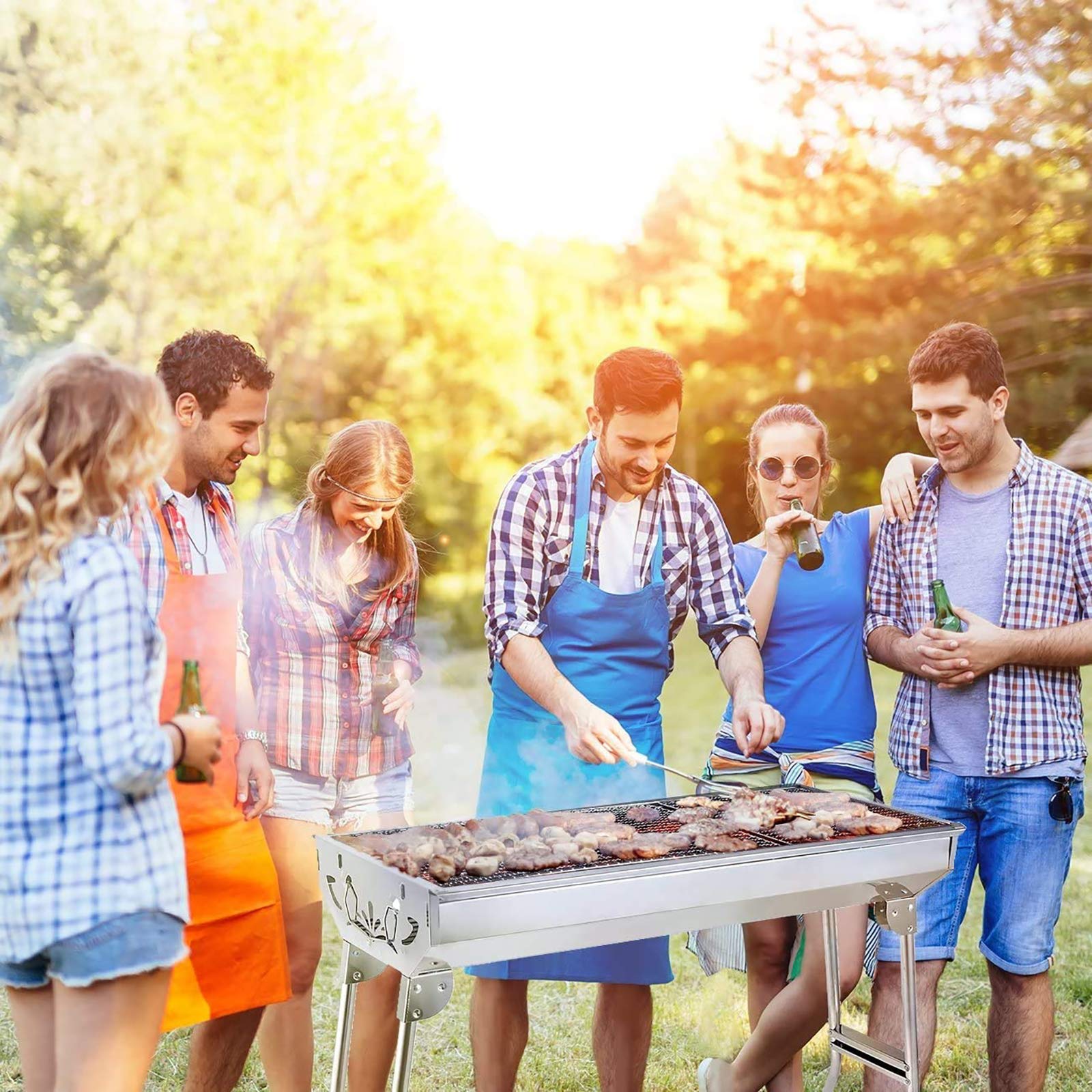 AGM Barbecue Charcoal Grill portable handle for effortless carrying between outdoor spaces.