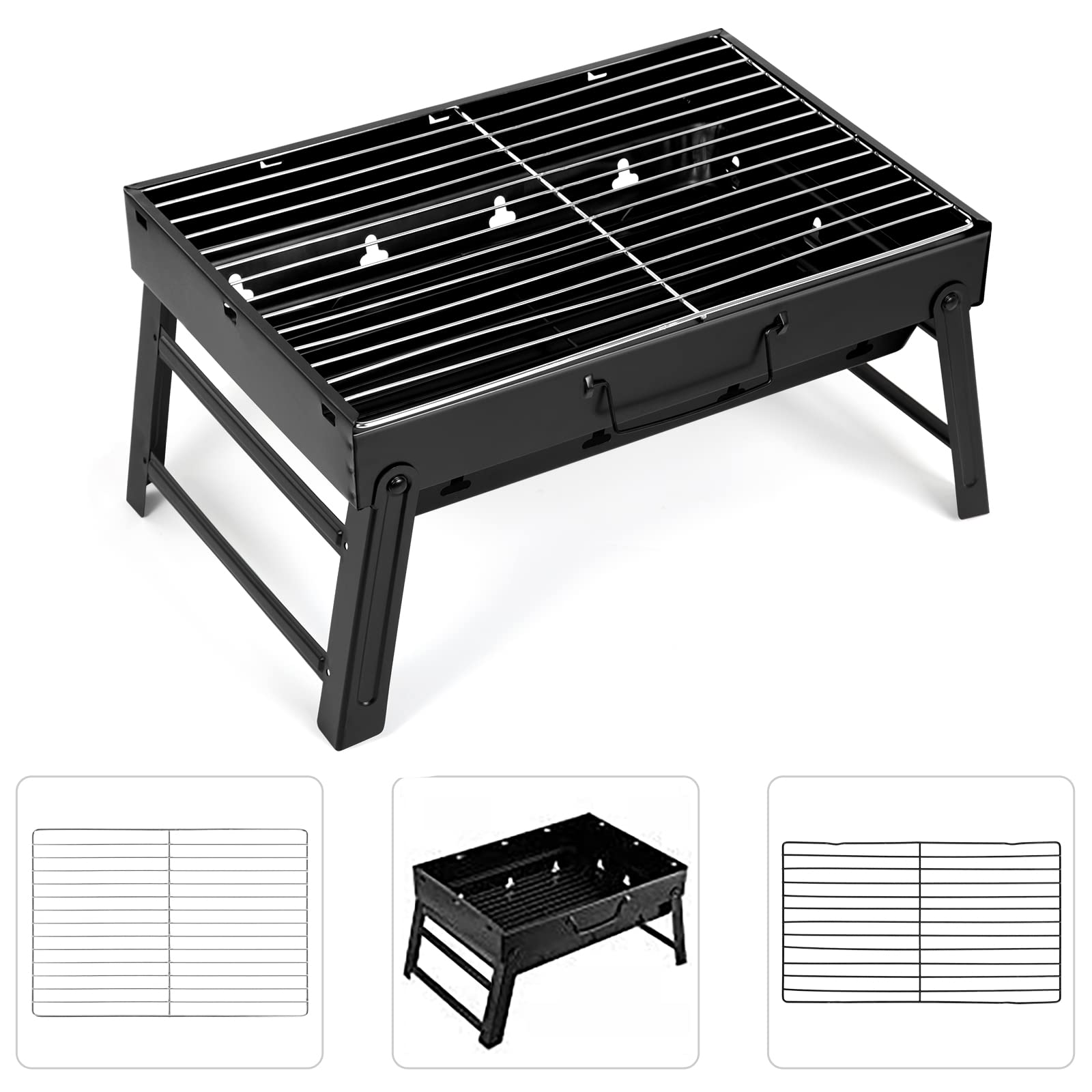 AGM portable charcoal grill compact packaging fits in small spaces.