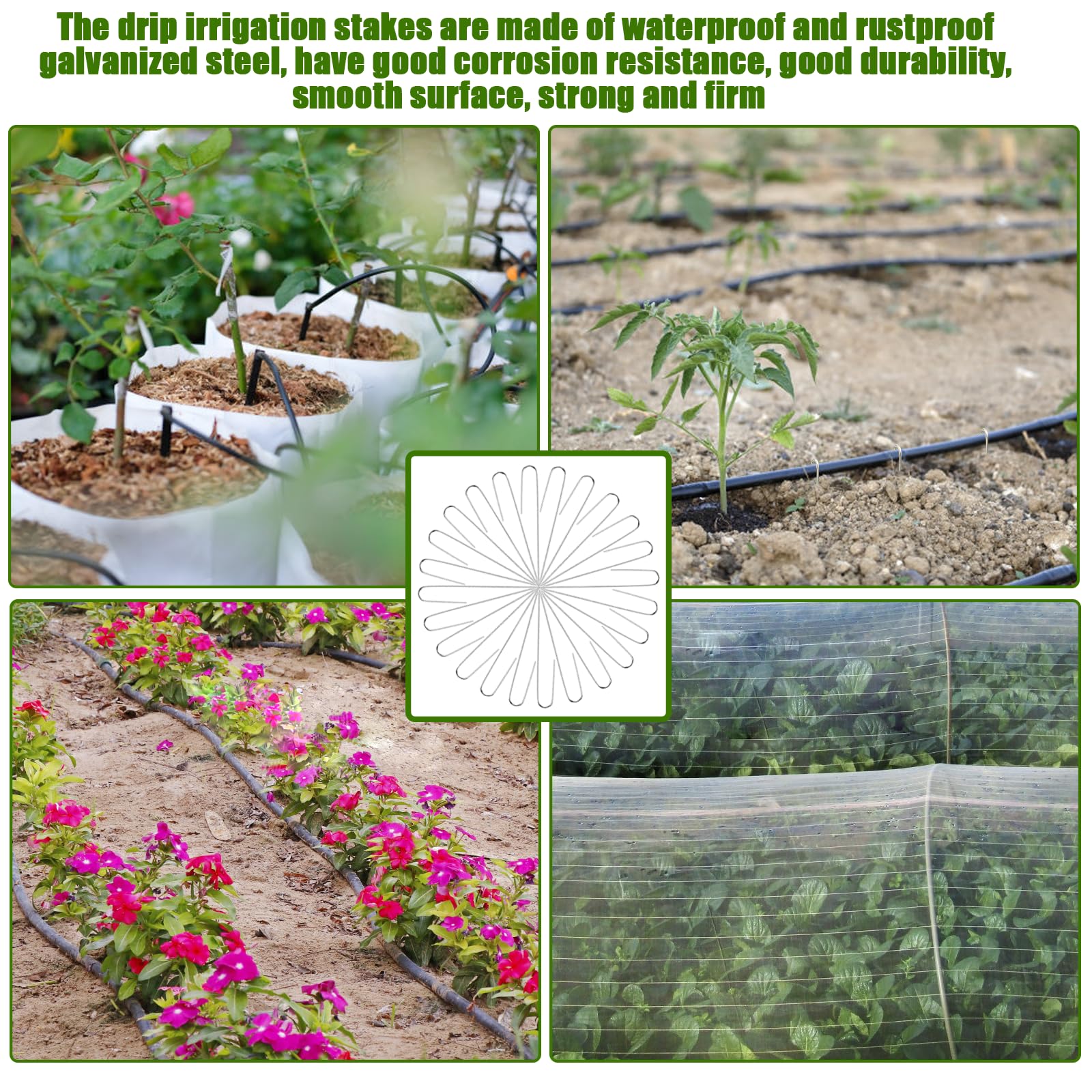 Agolctry versatile stakes fit fabrics and nets for garden projects.