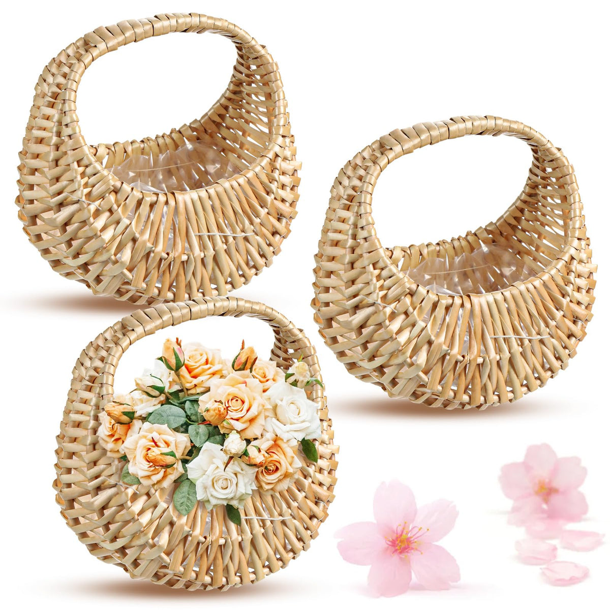 Agolctry three-pack flower girl baskets for elegant petal scattering at weddings.