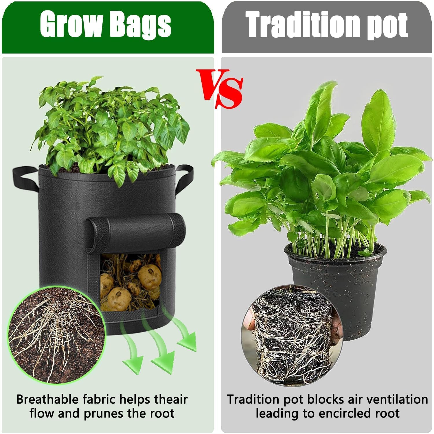 AGOLEAM 10-gallon capacity bag planted with vegetables on a sunny patio.