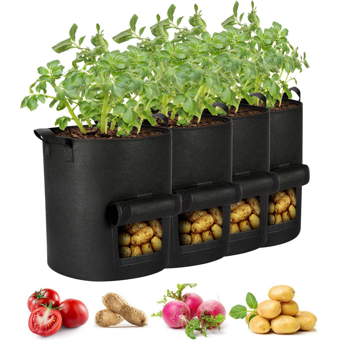 AGOLEAM 4-pack 10-gallon grow bags set for versatile indoor or outdoor gardening.