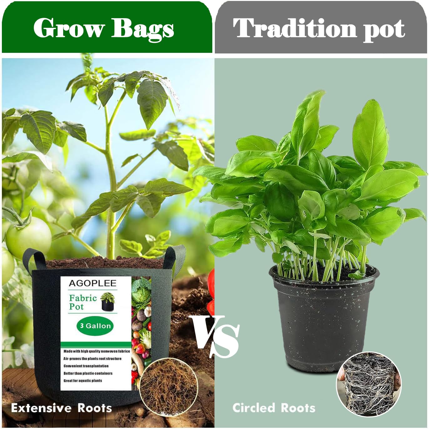 AGOPLEE grow bags stacked to illustrate reusable, durable design.