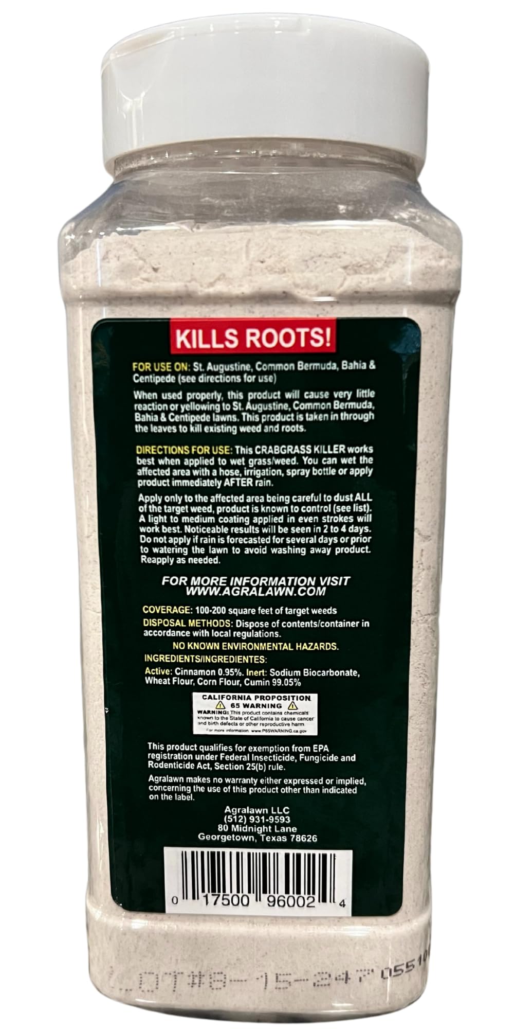 Agralawn Crabgrass Killer bottle viewed from top for easy post-emergent application.