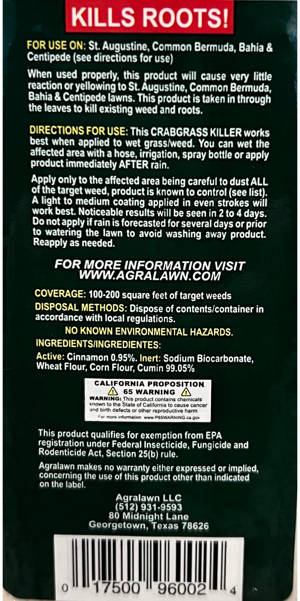 Agralawn Crabgrass Killer close-up showing rapid action against crabgrass.