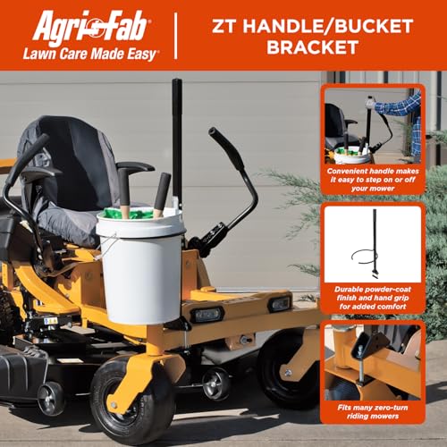 Agri-Fab mower handle allows easy step-on and step-off access.