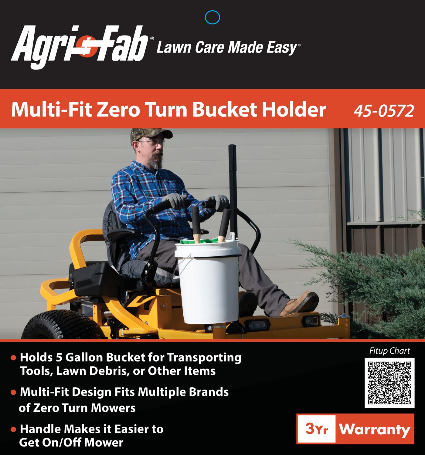 Agri-Fab bucket holder bracket secures a bucket for hauling.