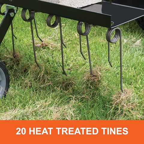 Agri-Fab 40in-wide dethatching sweep enhances lawn aeration and soil exposure.