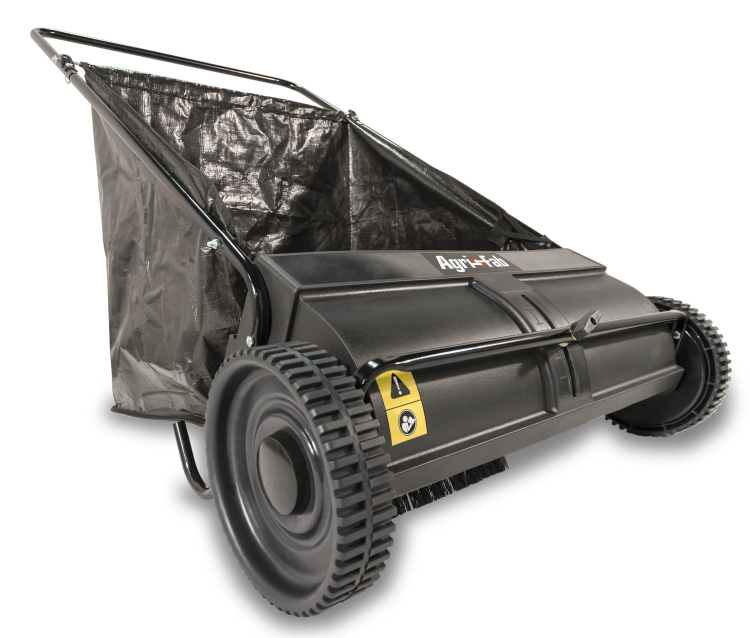 Agri-Fab 45-0218 26-inch lawn sweeper front view, broad sweep for efficient leaves and grass pickup