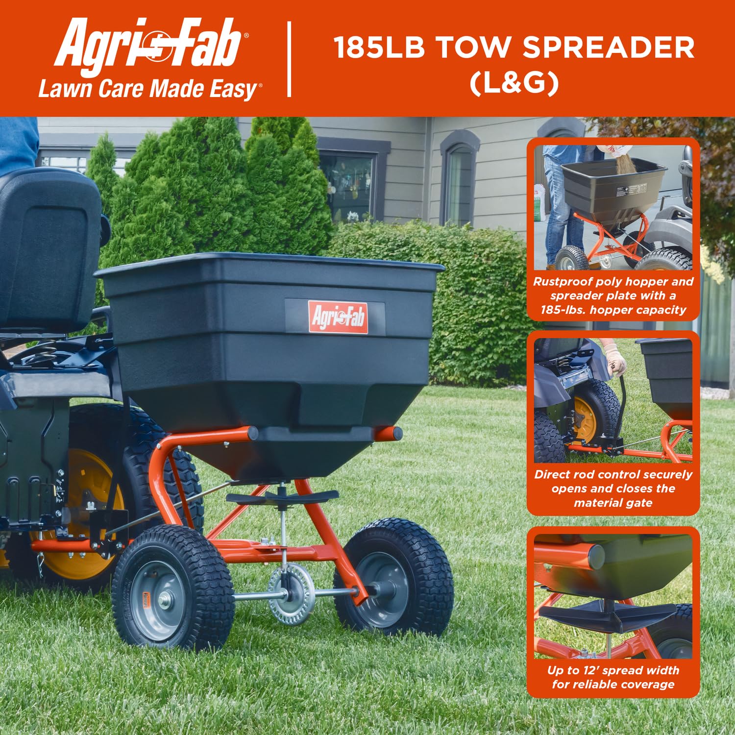 Agri-Fab 45-0547 12 ft spread width ensures even coverage.