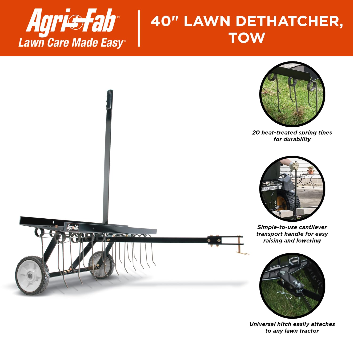 Agri-Fab heavy-duty steel tray supports tines for reliable performance.