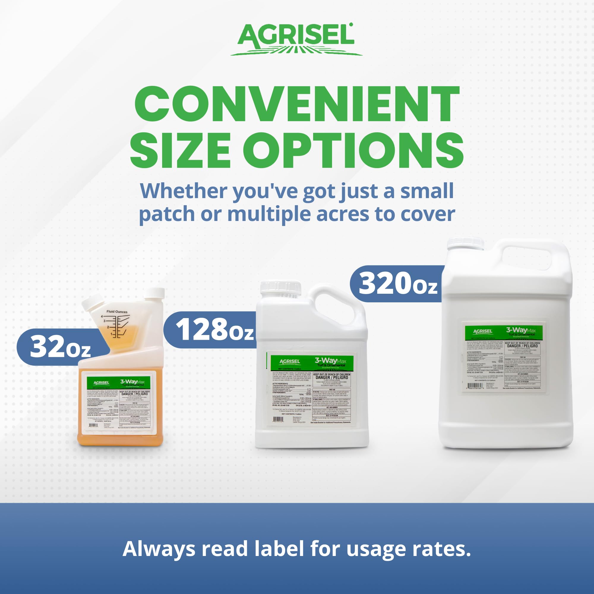 Agrisel 128-ounce bottle designed for large-area coverage
