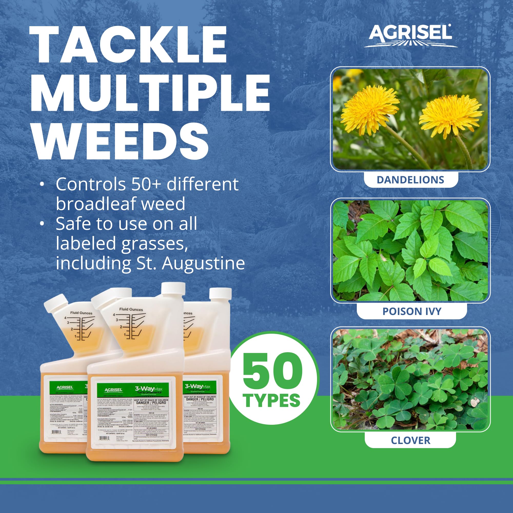 Agrisel 3 Way Max Weed Killer application sprayer demonstrates simple mixing and targeted application.