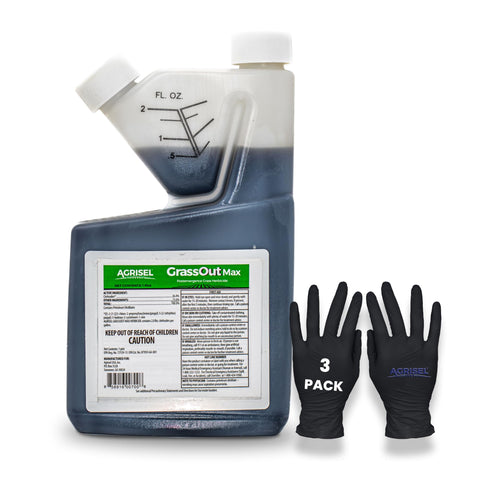 Agrisel GrassOut Max bottle with tip-and-pour for easy application.