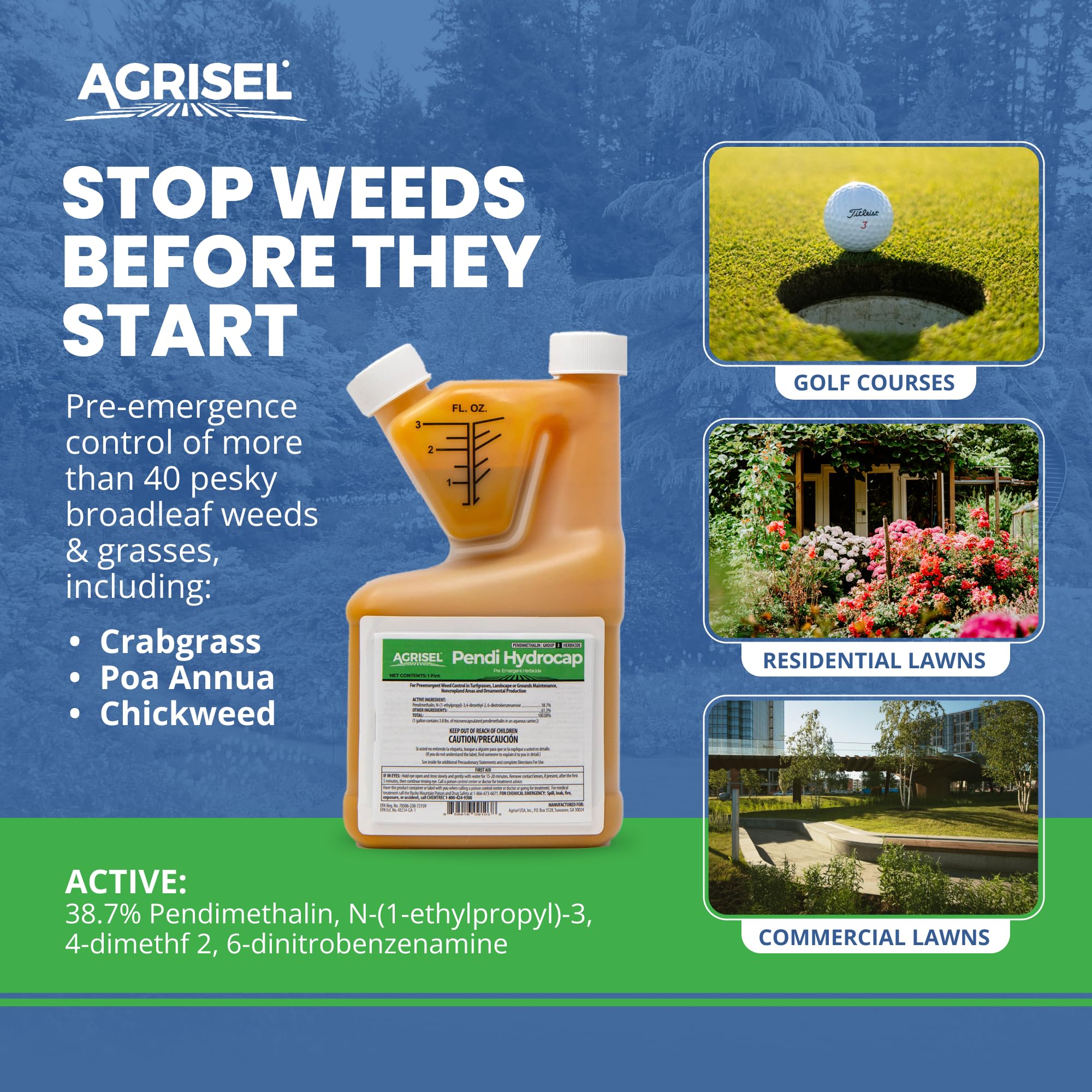 Packaging of Agrisel Pendi Hydrocap highlighting easy mixing and stain-free use.