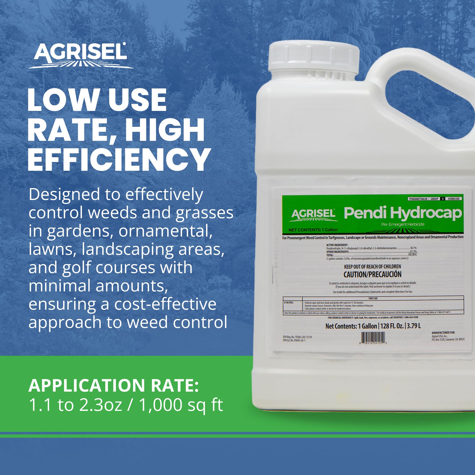 Agrisel Pendi Hydrocap applied to a lush lawn in daylight.
