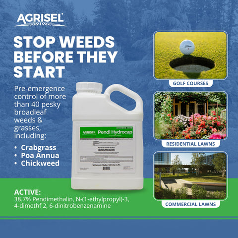 Agrisel Pendi Hydrocap bottle being poured for lawn treatment.