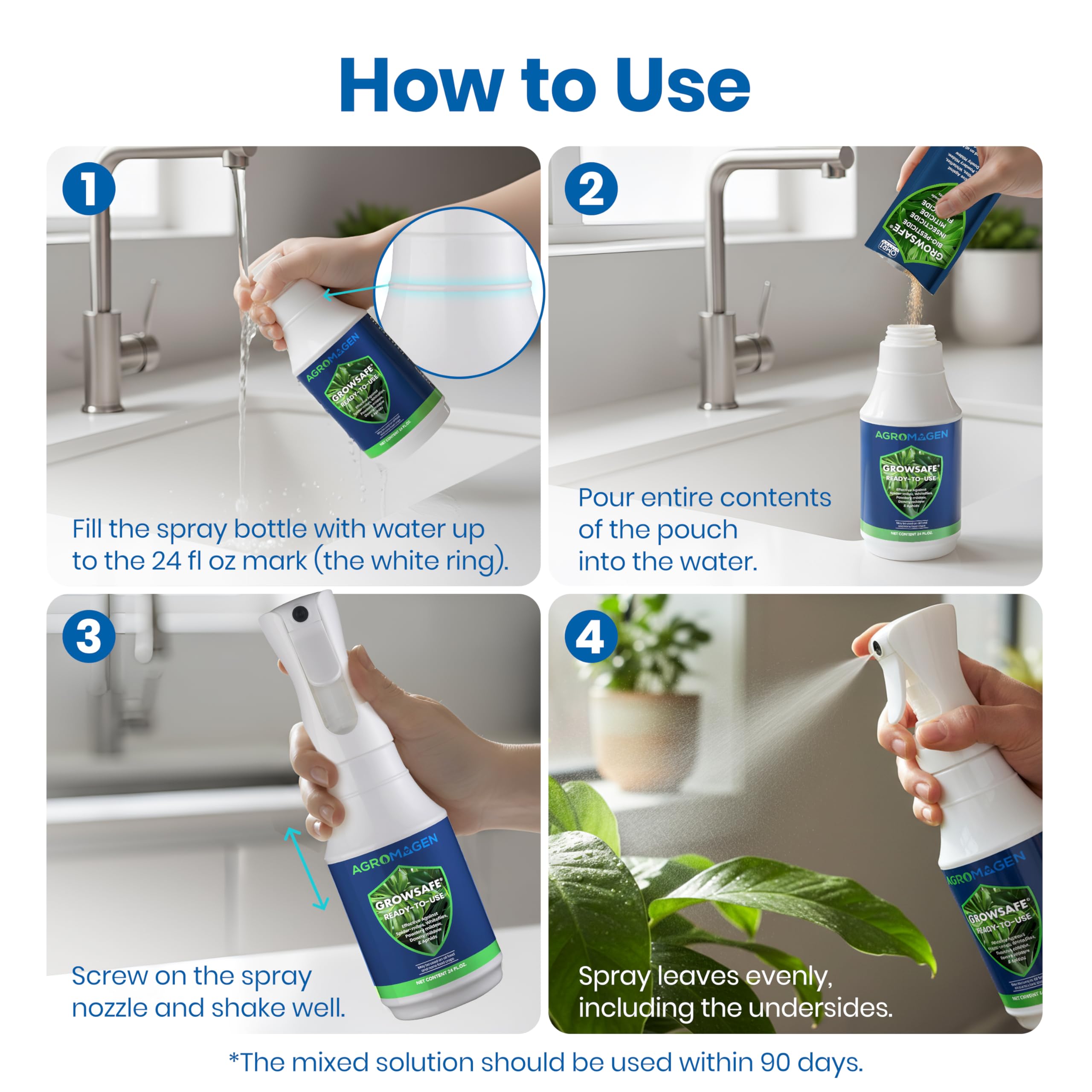 AgroMagen GrowSafe spray application on plants for quick contact kill of pests.