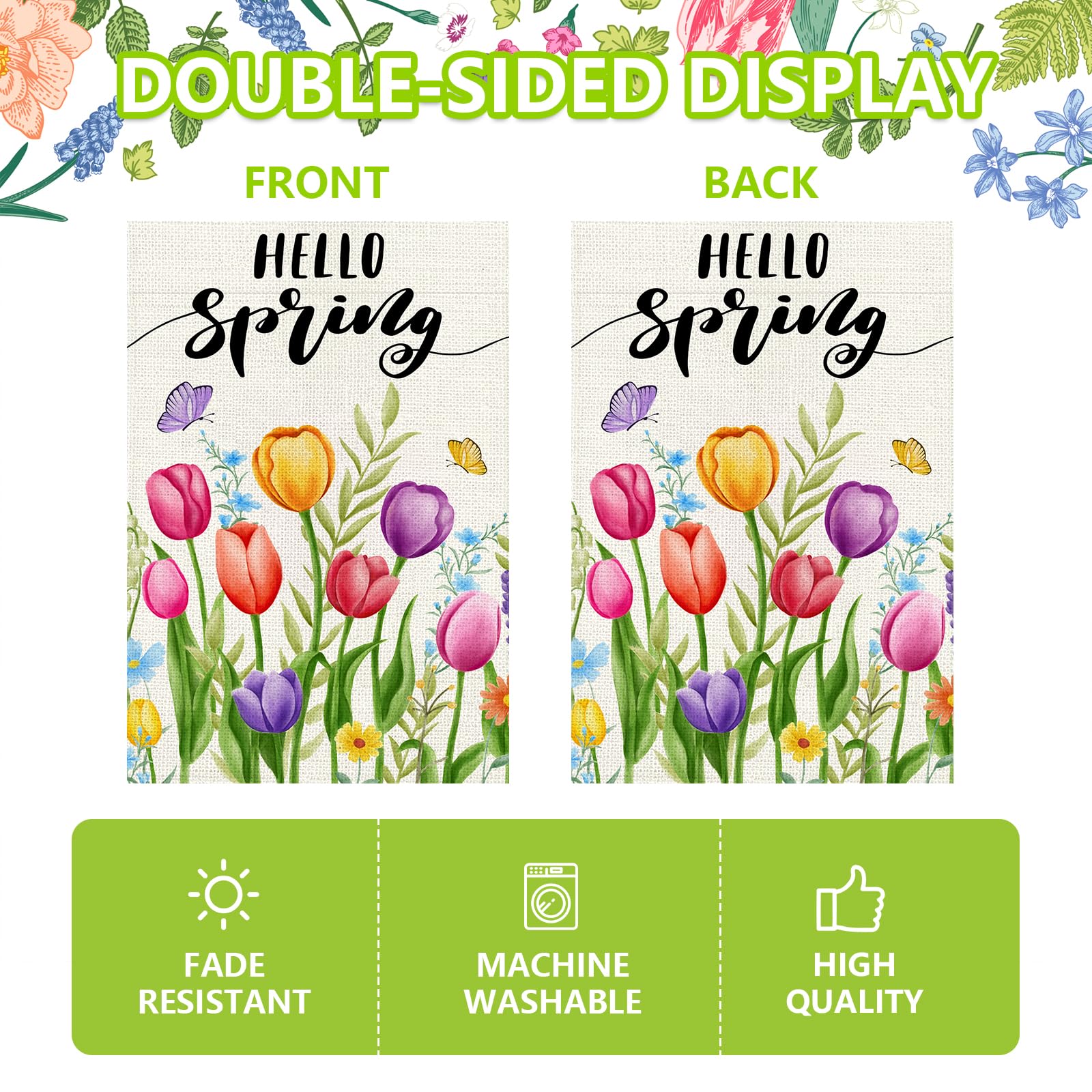 Agroon Hello Spring garden flag 12x18 size ready for standard stands