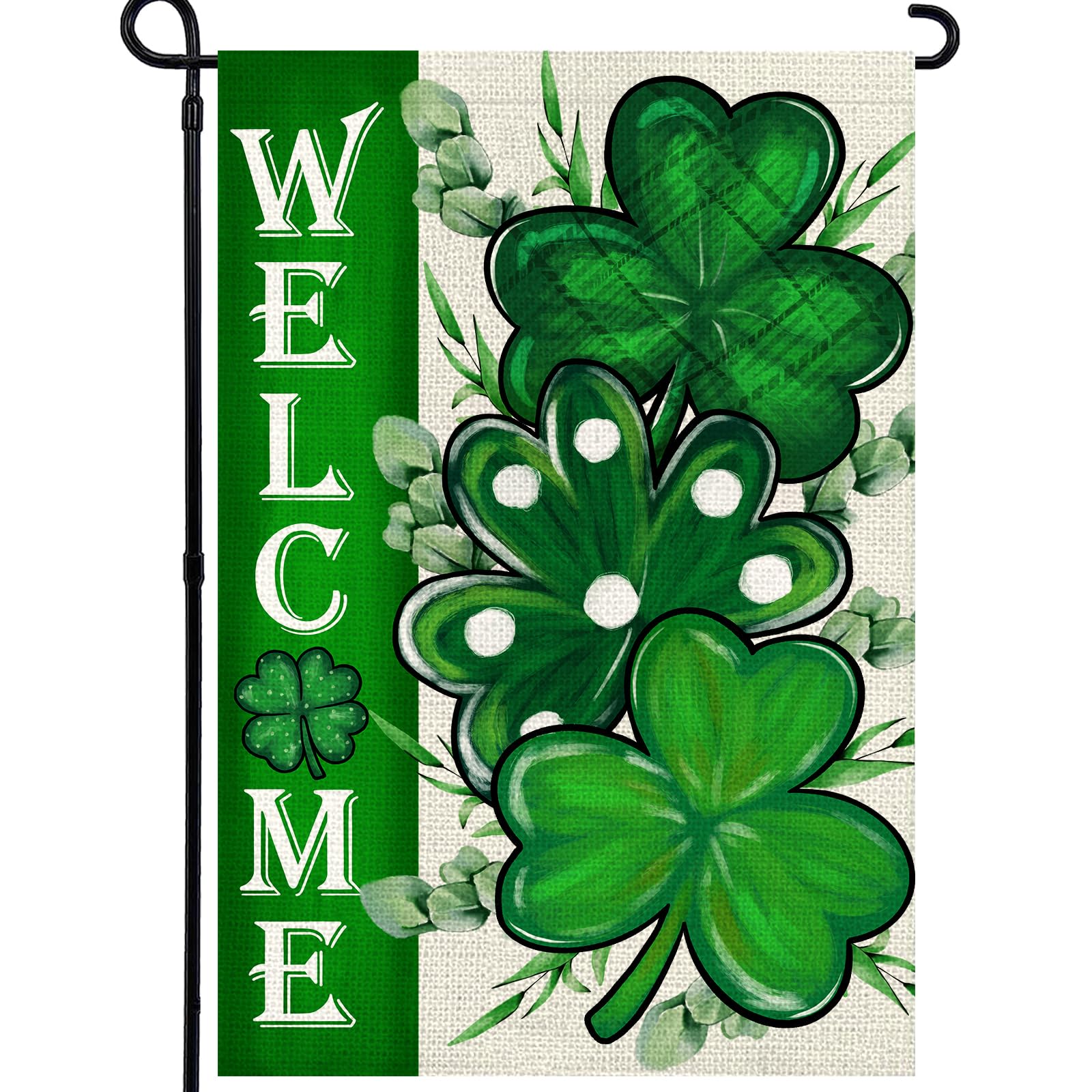 Agroon St Patrick's Day shamrocks flag front view for outdoor yard decor.